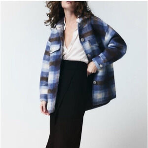 Zara Plaid Shacket Premium wool blend oversized XS